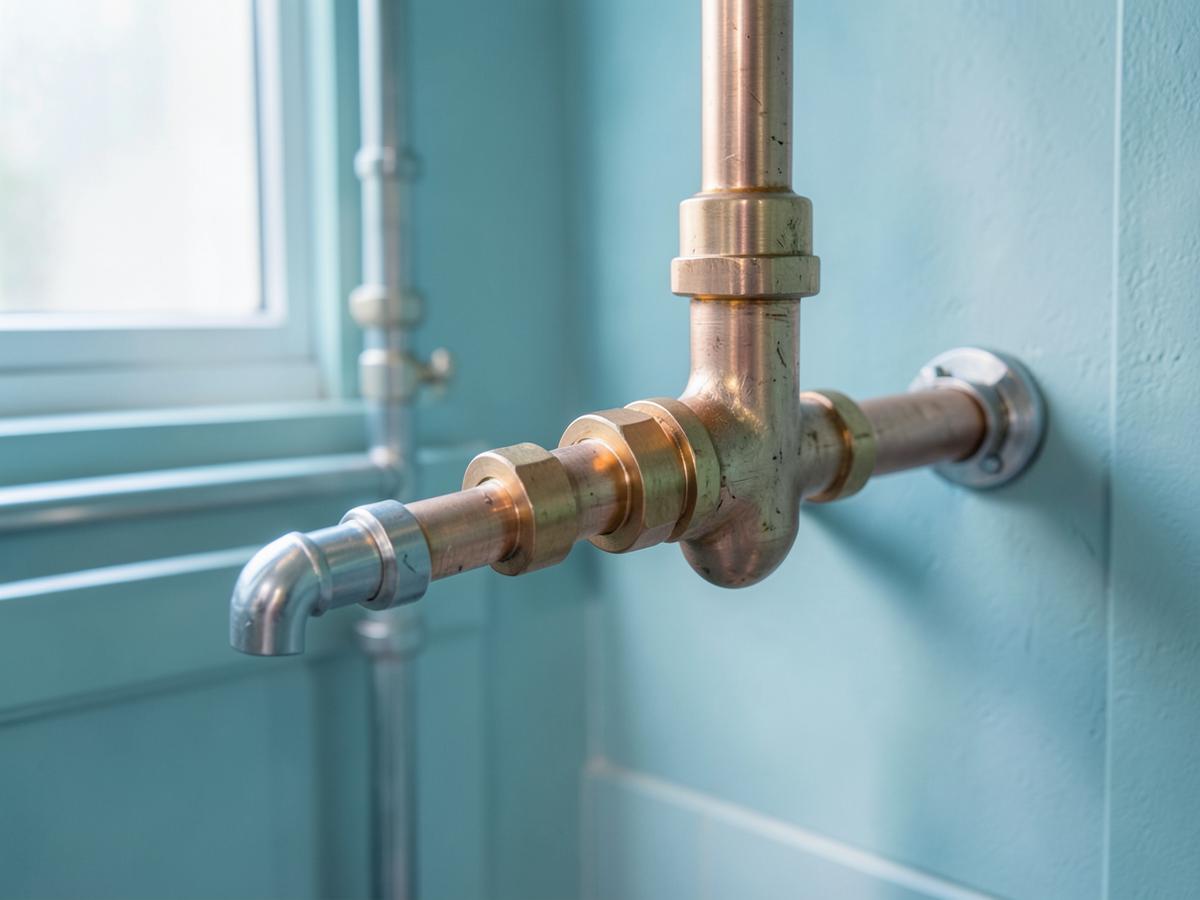 Neat copper pipework in a domestic plumbing installation